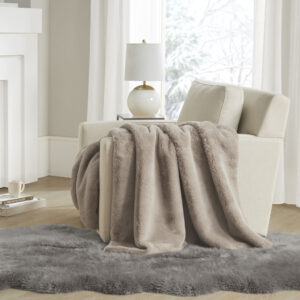 Bristol Solid Premium Faux Fur Throw in Tan From Madison Park