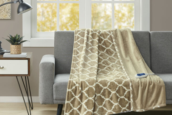 Heated Ogee Throw in Tan From Beautyrest