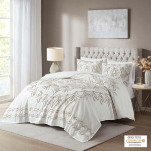 Violette 3 Piece Tufted Cotton Chenille  Coverlet Set in Ivory/Taupe From Madison Park