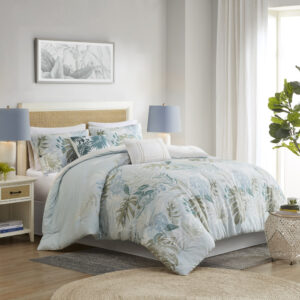 Kiawah Island 6 Piece Oversized Cotton Comforter Set with Throw Pillow in Blue From Harbor House