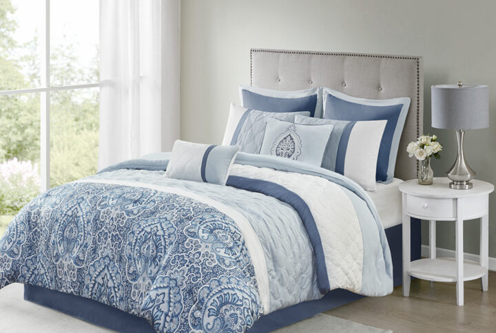 Shawnee 8 Piece  Comforter Set in Blue From 510 Design