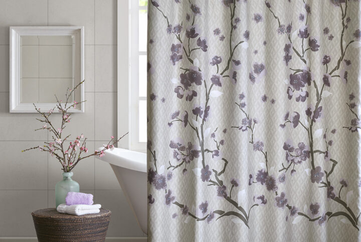 Holly Cotton Shower Curtain in Purple From Madison Park