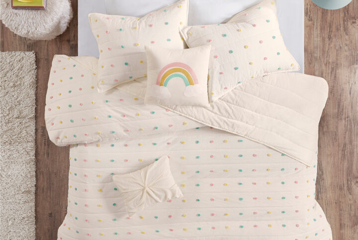 Callie Pom Pom Cotton Jacquard Quilt Set with Throw Pillows in Multi From Urban Habitat Kids