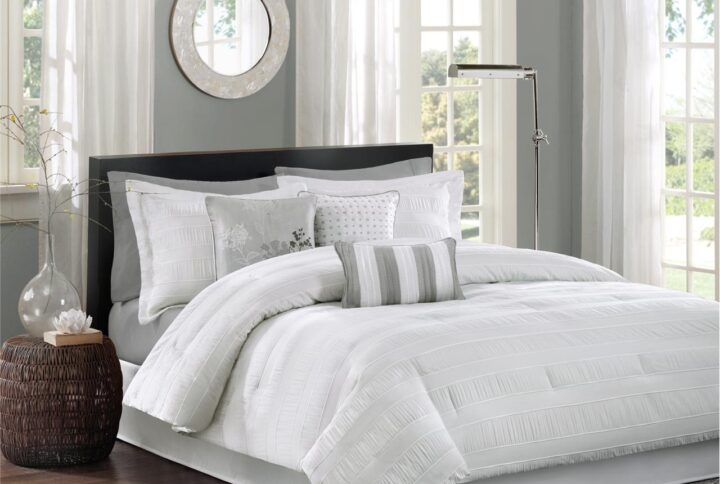 Hampton 7 Piece Jaquard Comforter Set in White From Madison Park