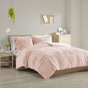 Malea Shaggy Long Fur Comforter Mini Set in Blush From Intelligent Design