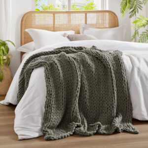 Chunky Double Knit Hand Made Chunky Double Knit Throw Blanket in Charcoal From Madison Park