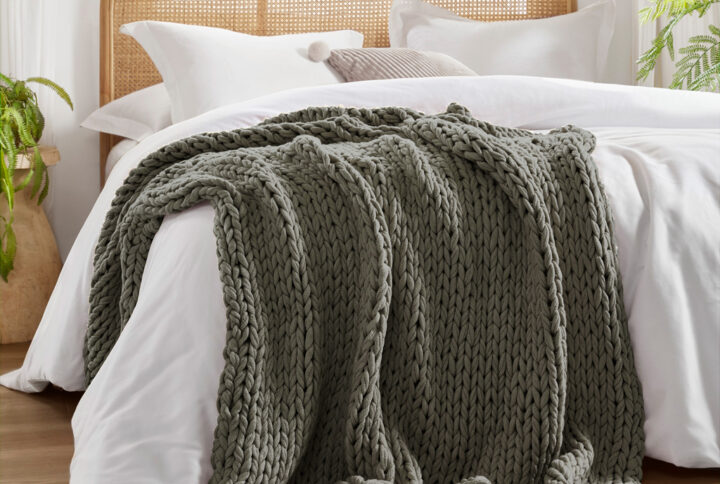 Chunky Double Knit Hand Made Chunky Double Knit Throw Blanket in Charcoal From Madison Park