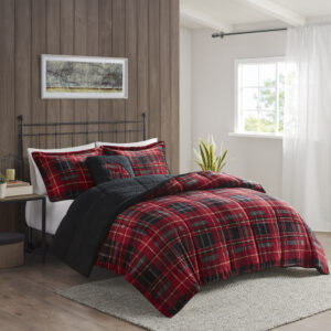 Alton Plush to Sherpa Down Alternative Comforter Set in Red Plaid From Woolrich