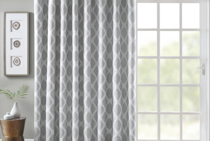 Blakesly Printed Ikat Blackout Patio Curtain in Grey From SunSmart