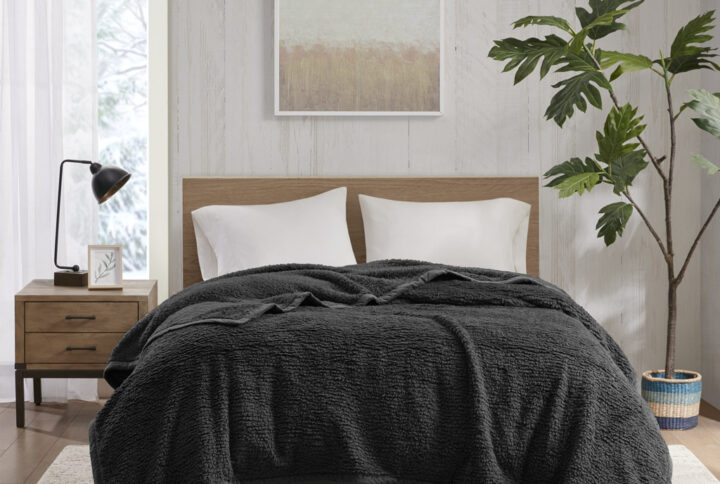 Burlington Berber Blanket in Black From Woolrich