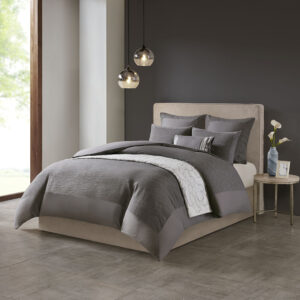 Hanae Cotton Blend Yarn Dyed 3 Piece Duvet Cover Set in Grey From N Natori