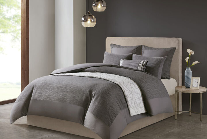 Hanae Cotton Blend Yarn Dyed 3 Piece Duvet Cover Set in Grey From N Natori