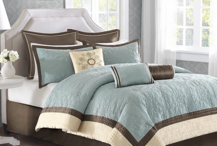 Juliana 9 Piece Charmeuse Comforter Set in Blue From Madison Park