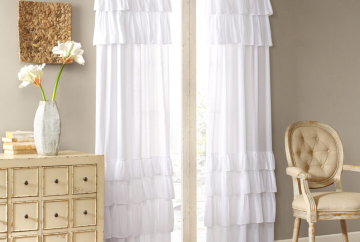 Anna Cotton Oversized Ruffle Curtain Panel in White From Madison Park