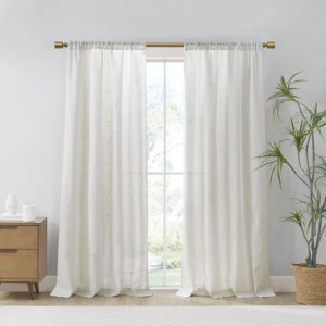 Kyler Linen Blend Light Filtering Curtain Panel Pair in White From Madison Park