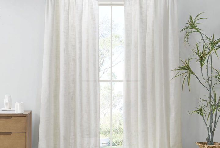 Kyler Linen Blend Light Filtering Curtain Panel Pair in White From Madison Park