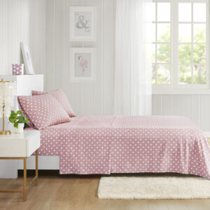 Polka Dot Printed 100% Cotton Sheet Set in Pink From Mi Zone