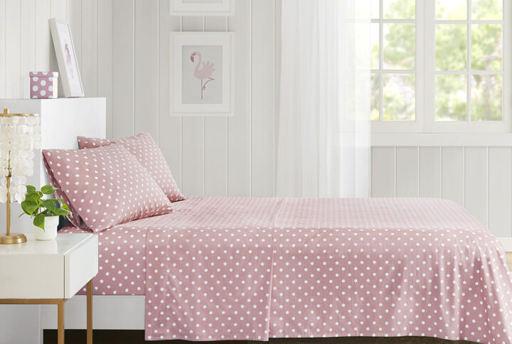 Polka Dot Printed 100% Cotton Sheet Set in Pink From Mi Zone