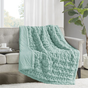 Ruched Fur Throw in Aqua From Madison Park