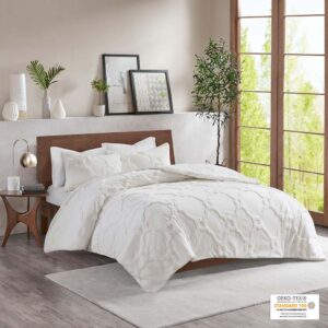 Pacey 3 Piece Tufted Cotton Chenille Geometric Comforter Set in Off-White From Madison Park