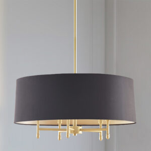 Presidio 5-Light Dimmable Chandelier with Drum-shaped Fabric Shade & Adjustable Height in Gold/Black From Hampton Hill