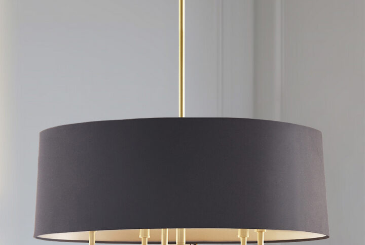 Presidio 5-Light Dimmable Chandelier with Drum-shaped Fabric Shade & Adjustable Height in Gold/Black From Hampton Hill