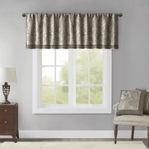 Aubrey Jacquard Window Valance in Blue/Brown From Madison Park