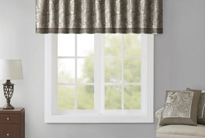 Aubrey Jacquard Window Valance in Blue/Brown From Madison Park