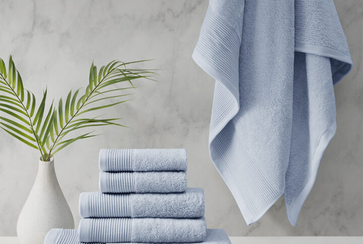 Nuage Cotton Tencel Blend Antimicrobial 6 Piece Towel Set in Blue From Beautyrest