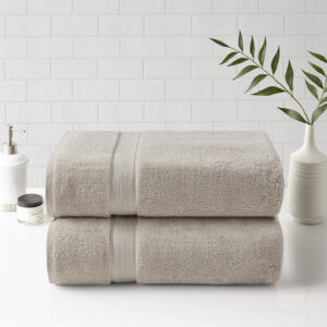 800gsm 100% Cotton Bath Sheet Antimicrobial 2 Piece Set in Natural From Madison Park Signature