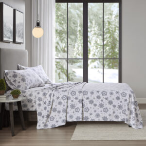 Micro Fleece Sheet Set in Grey Snowflake From True North by Sleep Philosophy