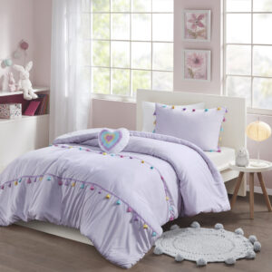 Tessa Tassel Comforter Set with Heart Shaped Throw Pillow in Lavender From Mi Zone Kids