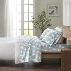 Cozy Flannel Printed Sheet Set in Blue Polar Bears From True North by Sleep Philosophy