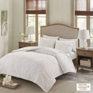 Bahari 3 Piece Tufted Cotton Chenille Palm Comforter Set in Off-White From Madison Park