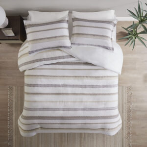 Langley 3 Piece Clipped Jacquard  Duvet Cover Set in Neutral From Madison Park