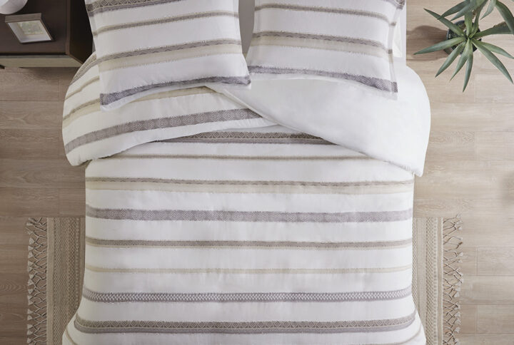 Langley 3 Piece Clipped Jacquard  Duvet Cover Set in Neutral From Madison Park