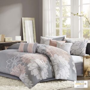 Lola Printed Cotton Sateen Comforter Set in Grey/Peach From Madison Park