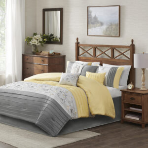 Serene Embroidered 7 Piece Comforter Set in Yellow From Madison Park