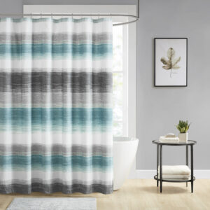 Saben Stripe Print Shower Curtain in Aqua/Grey From Madison Park Essentials