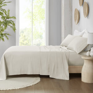 300 Thread Count Organic Cotton Deep Pocket Sheet Set in Ivory From Madison Park