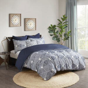 Ellipse Cotton Jacquard Duvet Cover Set in Navy From INK+IVY