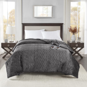 Quilted Plush Heated Blanket in Grey From Beautyrest