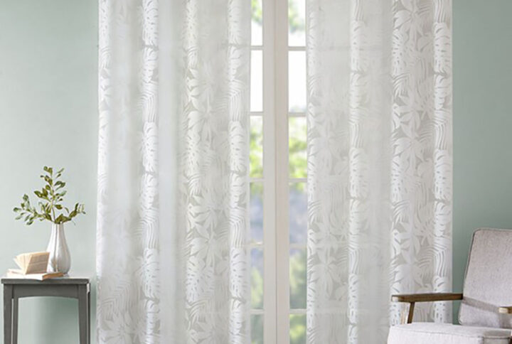 Leilani Palm Leaf Burnout Window Sheer in White From Madison Park