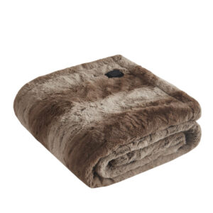 Zuri Faux Fur Heated Wrap with Built-in Controller in Tan From Beautyrest