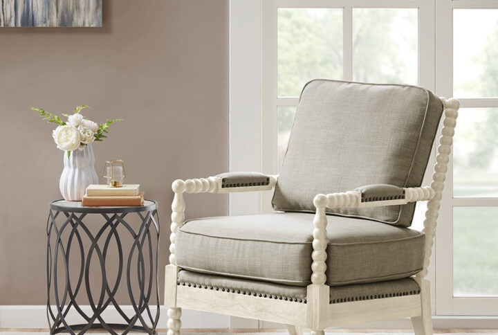 Donohue Accent Arm Chair in Light Grey/Antique Cream From Madison Park