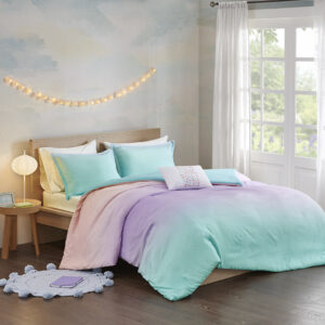 Glimmer Metallic Glitter Printed Reversible Duvet Cover Set in Aqua From Mi Zone