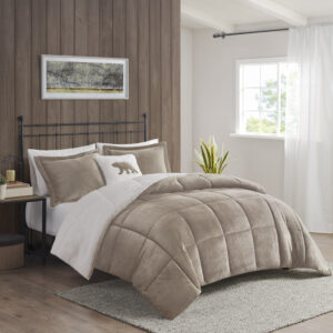 Alton Plush to Sherpa Down Alternative Comforter Set in Taupe/Ivory From Woolrich