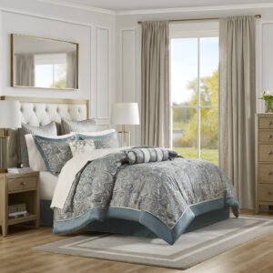 Aubrey 12 Piece Comforter Set with Cotton Bed Sheets in Teal From Madison Park