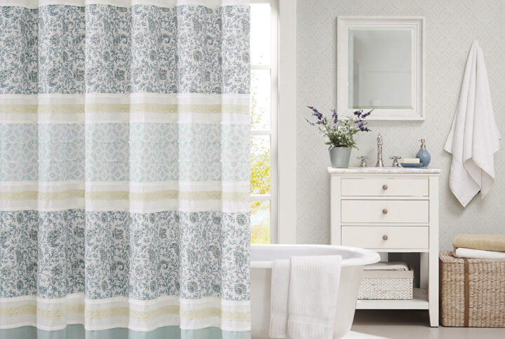 Dawn Cotton Shower Curtain in Aqua From Madison Park