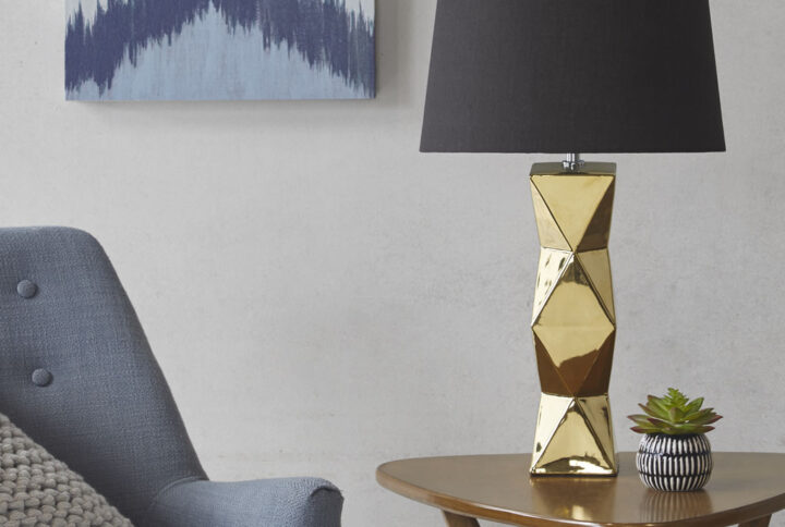 Kenlyn Geometric Ceramic Table Lamp in Gold From INK+IVY